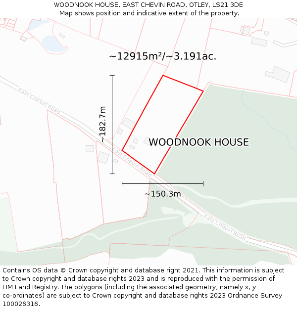 WOODNOOK HOUSE, EAST CHEVIN ROAD, OTLEY, LS21 3DE: Plot and title map