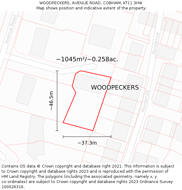 WOODPECKERS, AVENUE ROAD, COBHAM, KT11 3HW: Plot and title map
