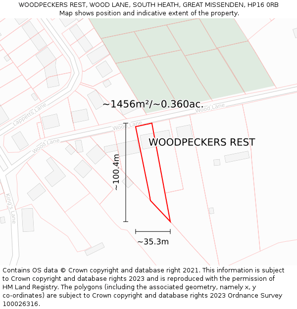 WOODPECKERS REST, WOOD LANE, SOUTH HEATH, GREAT MISSENDEN, HP16 0RB: Plot and title map