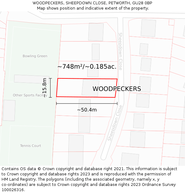 WOODPECKERS, SHEEPDOWN CLOSE, PETWORTH, GU28 0BP: Plot and title map