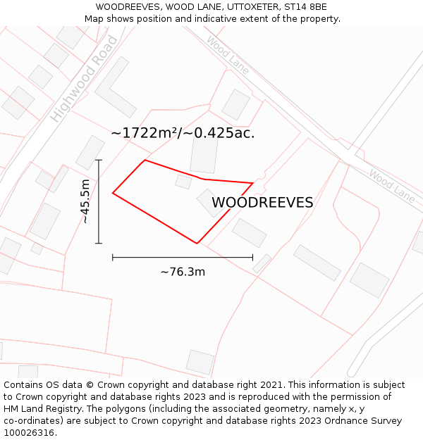 WOODREEVES, WOOD LANE, UTTOXETER, ST14 8BE: Plot and title map