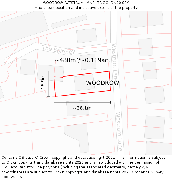 WOODROW, WESTRUM LANE, BRIGG, DN20 9EY: Plot and title map