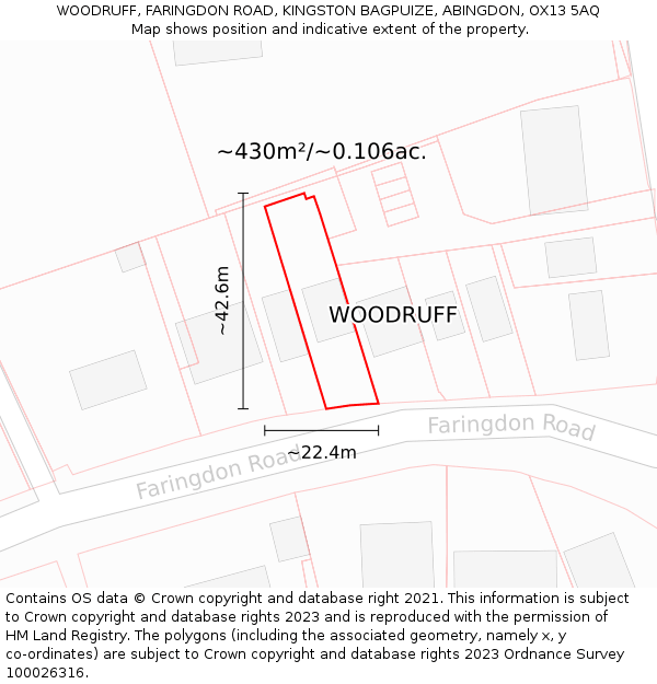 WOODRUFF, FARINGDON ROAD, KINGSTON BAGPUIZE, ABINGDON, OX13 5AQ: Plot and title map