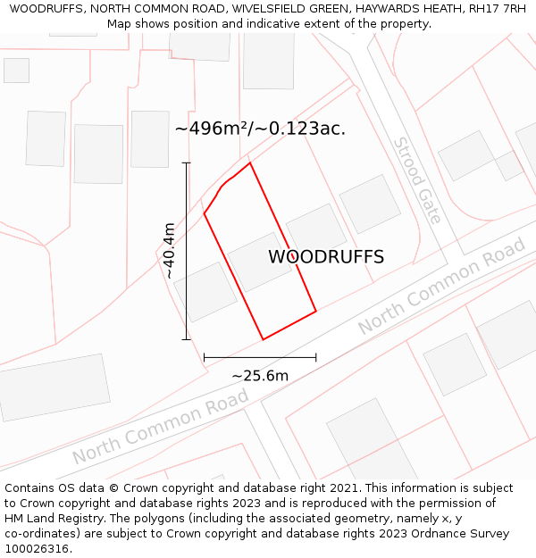 WOODRUFFS, NORTH COMMON ROAD, WIVELSFIELD GREEN, HAYWARDS HEATH, RH17 7RH: Plot and title map