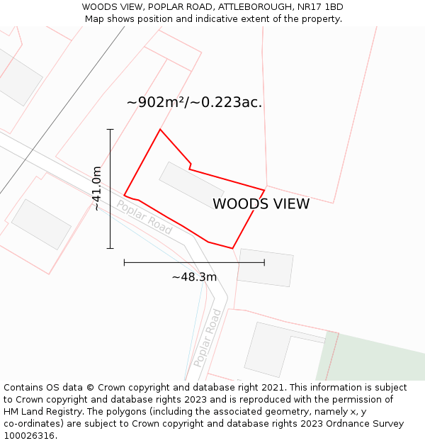 WOODS VIEW, POPLAR ROAD, ATTLEBOROUGH, NR17 1BD: Plot and title map