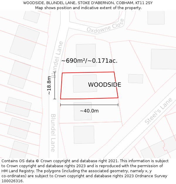 WOODSIDE, BLUNDEL LANE, STOKE D'ABERNON, COBHAM, KT11 2SY: Plot and title map