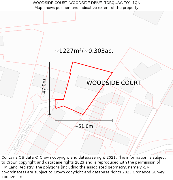 WOODSIDE COURT, WOODSIDE DRIVE, TORQUAY, TQ1 1QN: Plot and title map