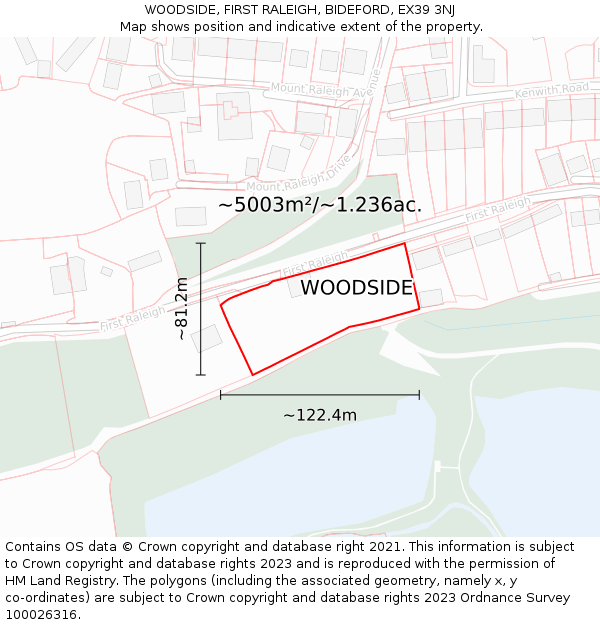WOODSIDE, FIRST RALEIGH, BIDEFORD, EX39 3NJ: Plot and title map