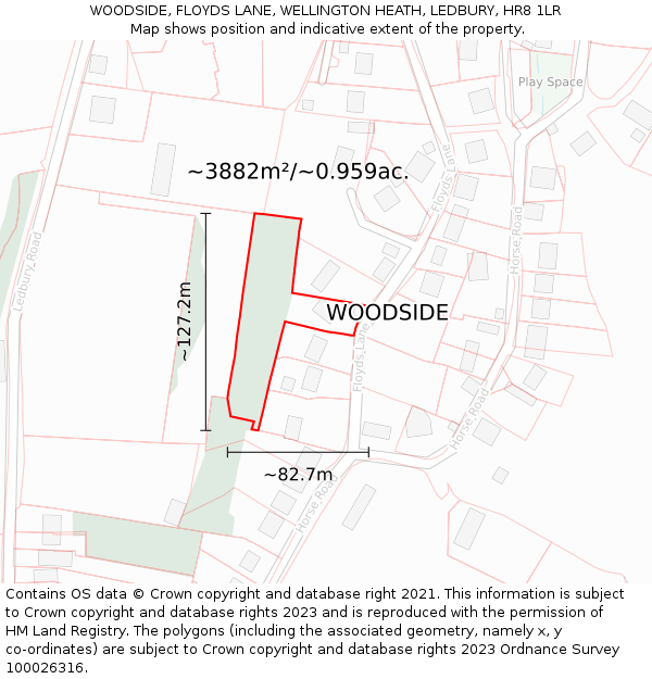 WOODSIDE, FLOYDS LANE, WELLINGTON HEATH, LEDBURY, HR8 1LR: Plot and title map