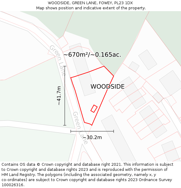 WOODSIDE, GREEN LANE, FOWEY, PL23 1DX: Plot and title map