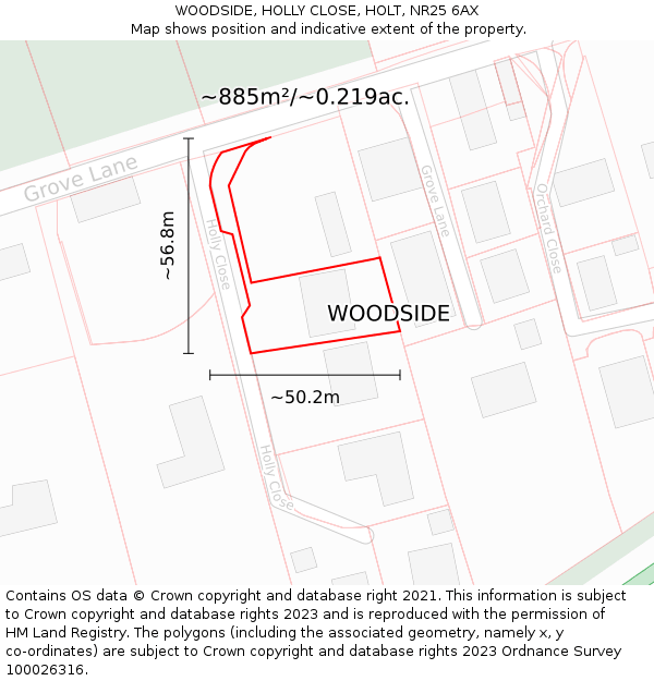 WOODSIDE, HOLLY CLOSE, HOLT, NR25 6AX: Plot and title map