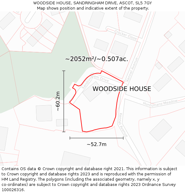 WOODSIDE HOUSE, SANDRINGHAM DRIVE, ASCOT, SL5 7GY: Plot and title map
