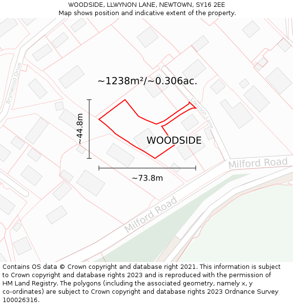 WOODSIDE, LLWYNON LANE, NEWTOWN, SY16 2EE: Plot and title map