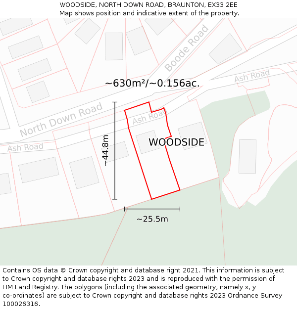WOODSIDE, NORTH DOWN ROAD, BRAUNTON, EX33 2EE: Plot and title map