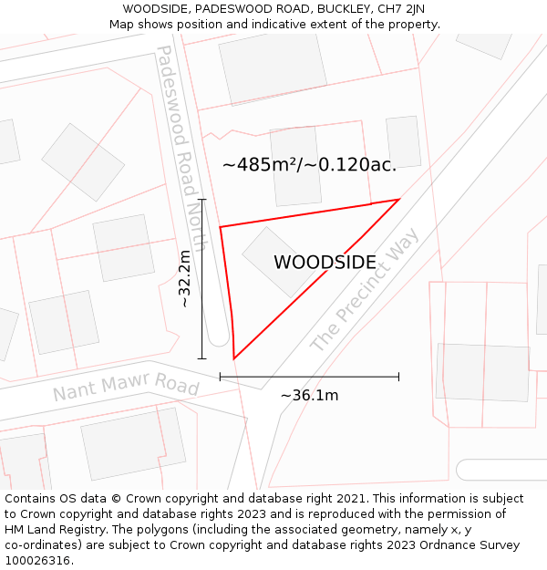 WOODSIDE, PADESWOOD ROAD, BUCKLEY, CH7 2JN: Plot and title map