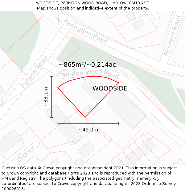 WOODSIDE, PARNDON WOOD ROAD, HARLOW, CM19 4SE: Plot and title map