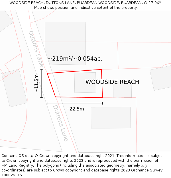 WOODSIDE REACH, DUTTONS LANE, RUARDEAN WOODSIDE, RUARDEAN, GL17 9XY: Plot and title map