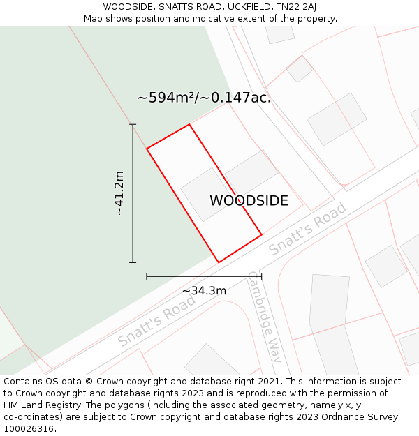 WOODSIDE, SNATTS ROAD, UCKFIELD, TN22 2AJ: Plot and title map