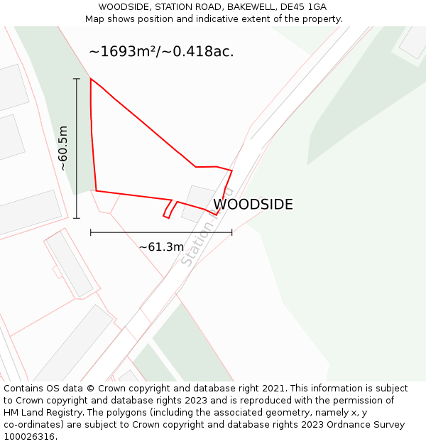 WOODSIDE, STATION ROAD, BAKEWELL, DE45 1GA: Plot and title map