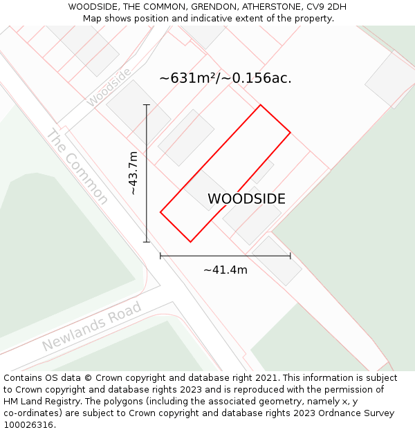 WOODSIDE, THE COMMON, GRENDON, ATHERSTONE, CV9 2DH: Plot and title map