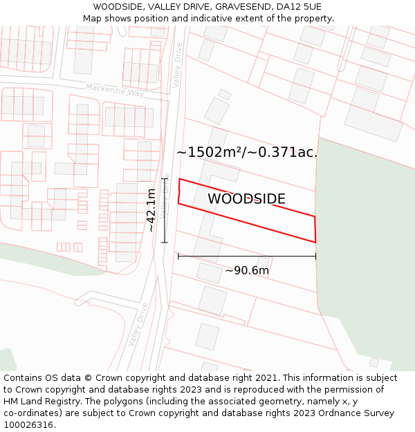 WOODSIDE, VALLEY DRIVE, GRAVESEND, DA12 5UE: Plot and title map