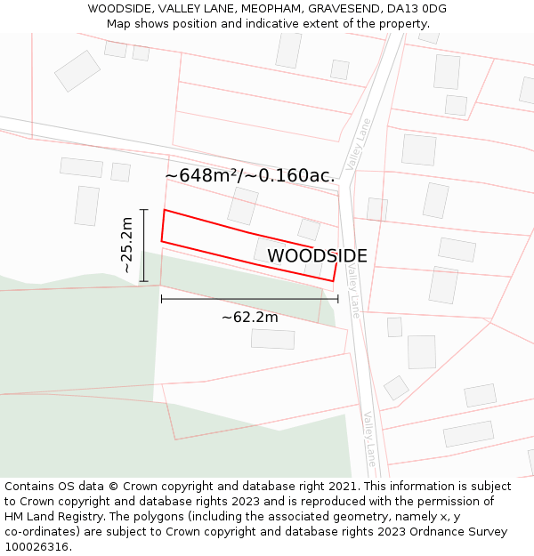 WOODSIDE, VALLEY LANE, MEOPHAM, GRAVESEND, DA13 0DG: Plot and title map