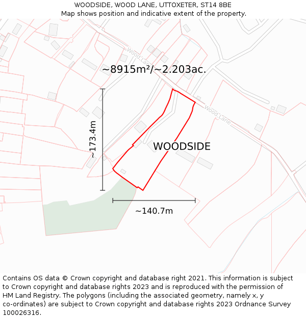 WOODSIDE, WOOD LANE, UTTOXETER, ST14 8BE: Plot and title map