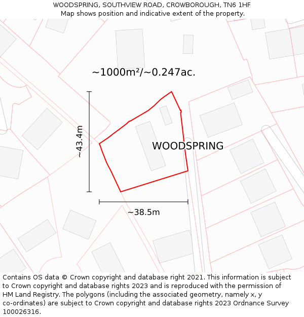 WOODSPRING, SOUTHVIEW ROAD, CROWBOROUGH, TN6 1HF: Plot and title map
