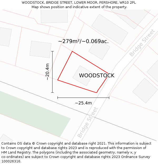 WOODSTOCK, BRIDGE STREET, LOWER MOOR, PERSHORE, WR10 2PL: Plot and title map