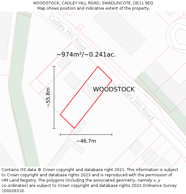 WOODSTOCK, CADLEY HILL ROAD, SWADLINCOTE, DE11 9EQ: Plot and title map