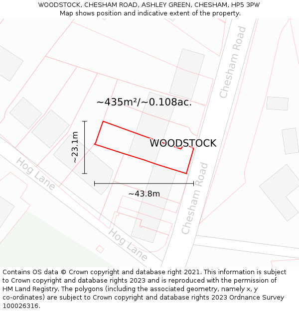 WOODSTOCK, CHESHAM ROAD, ASHLEY GREEN, CHESHAM, HP5 3PW: Plot and title map