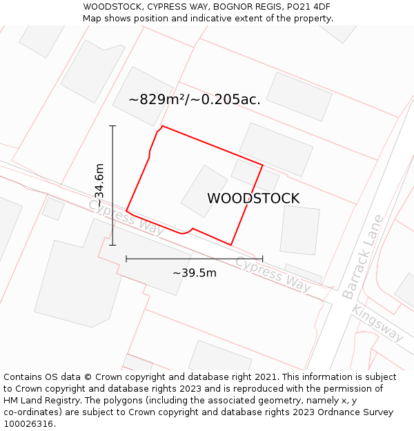 WOODSTOCK, CYPRESS WAY, BOGNOR REGIS, PO21 4DF: Plot and title map