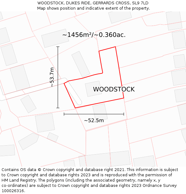 WOODSTOCK, DUKES RIDE, GERRARDS CROSS, SL9 7LD: Plot and title map