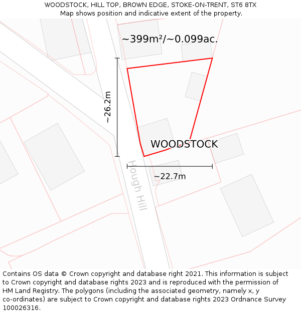 WOODSTOCK, HILL TOP, BROWN EDGE, STOKE-ON-TRENT, ST6 8TX: Plot and title map