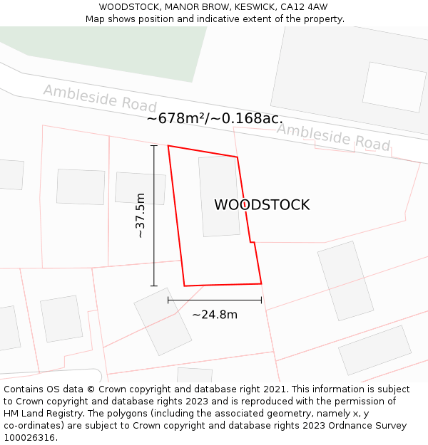 WOODSTOCK, MANOR BROW, KESWICK, CA12 4AW: Plot and title map