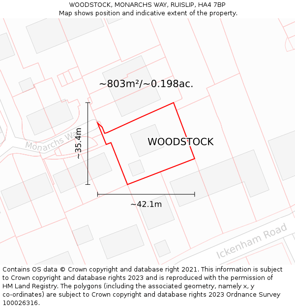 WOODSTOCK, MONARCHS WAY, RUISLIP, HA4 7BP: Plot and title map