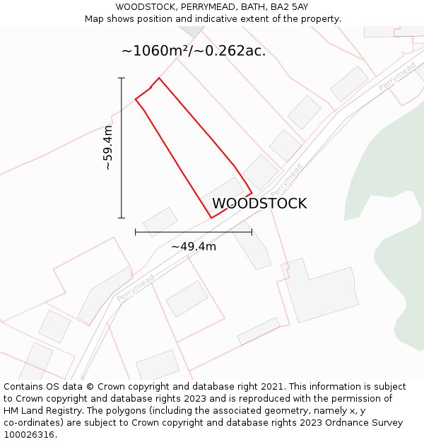 WOODSTOCK, PERRYMEAD, BATH, BA2 5AY: Plot and title map