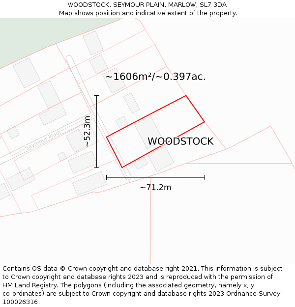 WOODSTOCK, SEYMOUR PLAIN, MARLOW, SL7 3DA: Plot and title map