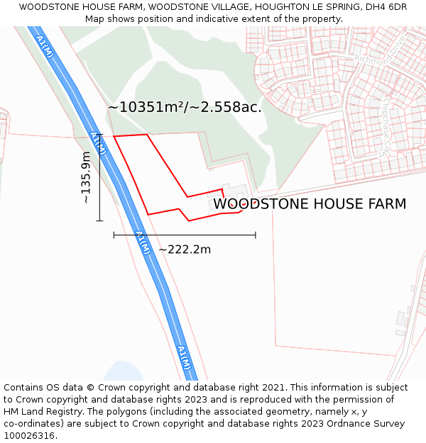 WOODSTONE HOUSE FARM, WOODSTONE VILLAGE, HOUGHTON LE SPRING, DH4 6DR: Plot and title map