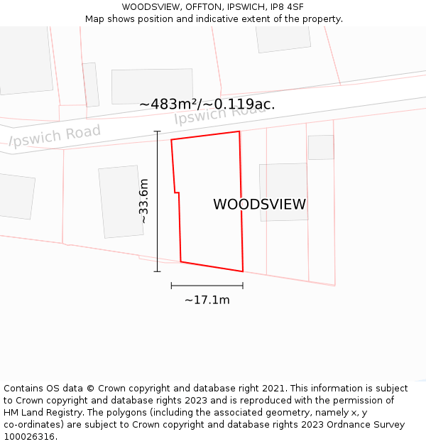 WOODSVIEW, OFFTON, IPSWICH, IP8 4SF: Plot and title map