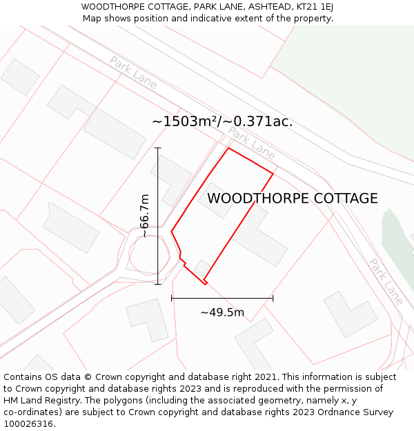 WOODTHORPE COTTAGE, PARK LANE, ASHTEAD, KT21 1EJ: Plot and title map