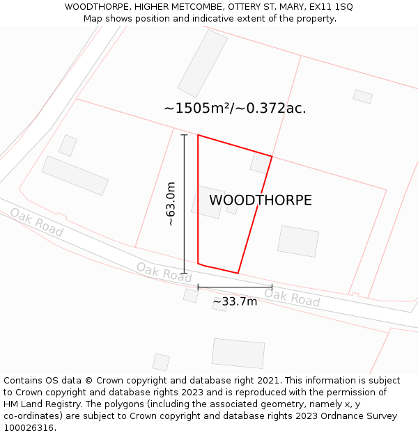 WOODTHORPE, HIGHER METCOMBE, OTTERY ST. MARY, EX11 1SQ: Plot and title map