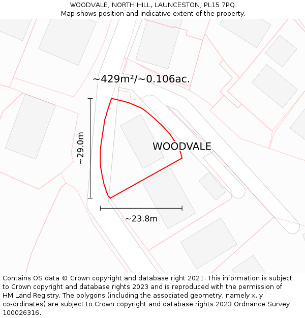 WOODVALE, NORTH HILL, LAUNCESTON, PL15 7PQ: Plot and title map