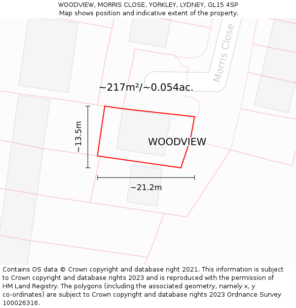 WOODVIEW, MORRIS CLOSE, YORKLEY, LYDNEY, GL15 4SP: Plot and title map