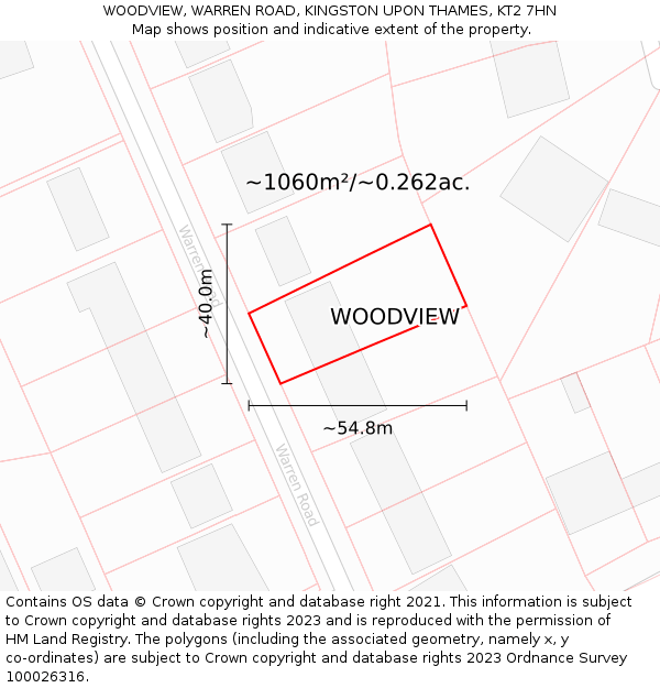 WOODVIEW, WARREN ROAD, KINGSTON UPON THAMES, KT2 7HN: Plot and title map