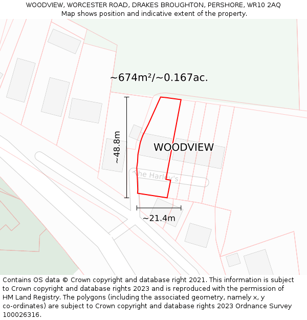 WOODVIEW, WORCESTER ROAD, DRAKES BROUGHTON, PERSHORE, WR10 2AQ: Plot and title map