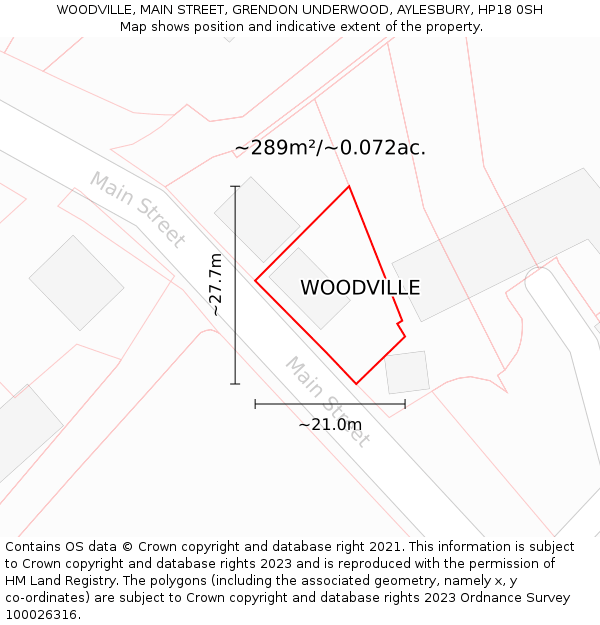 WOODVILLE, MAIN STREET, GRENDON UNDERWOOD, AYLESBURY, HP18 0SH: Plot and title map