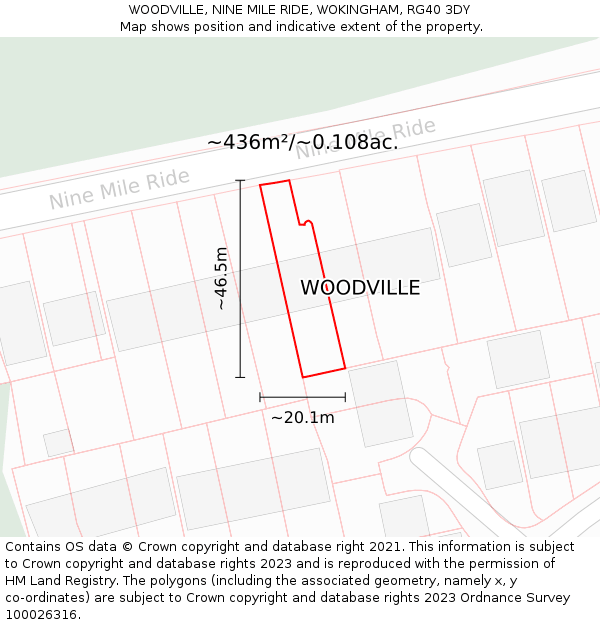 WOODVILLE, NINE MILE RIDE, WOKINGHAM, RG40 3DY: Plot and title map