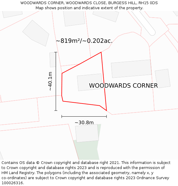 WOODWARDS CORNER, WOODWARDS CLOSE, BURGESS HILL, RH15 0DS: Plot and title map