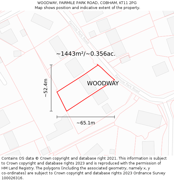 WOODWAY, FAIRMILE PARK ROAD, COBHAM, KT11 2PG: Plot and title map